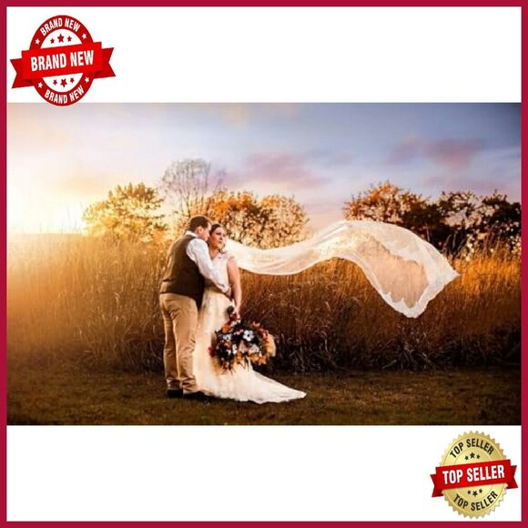 Long Chapel Lace Bridal Veil with Comb, Soft Tulle Material main image 4
